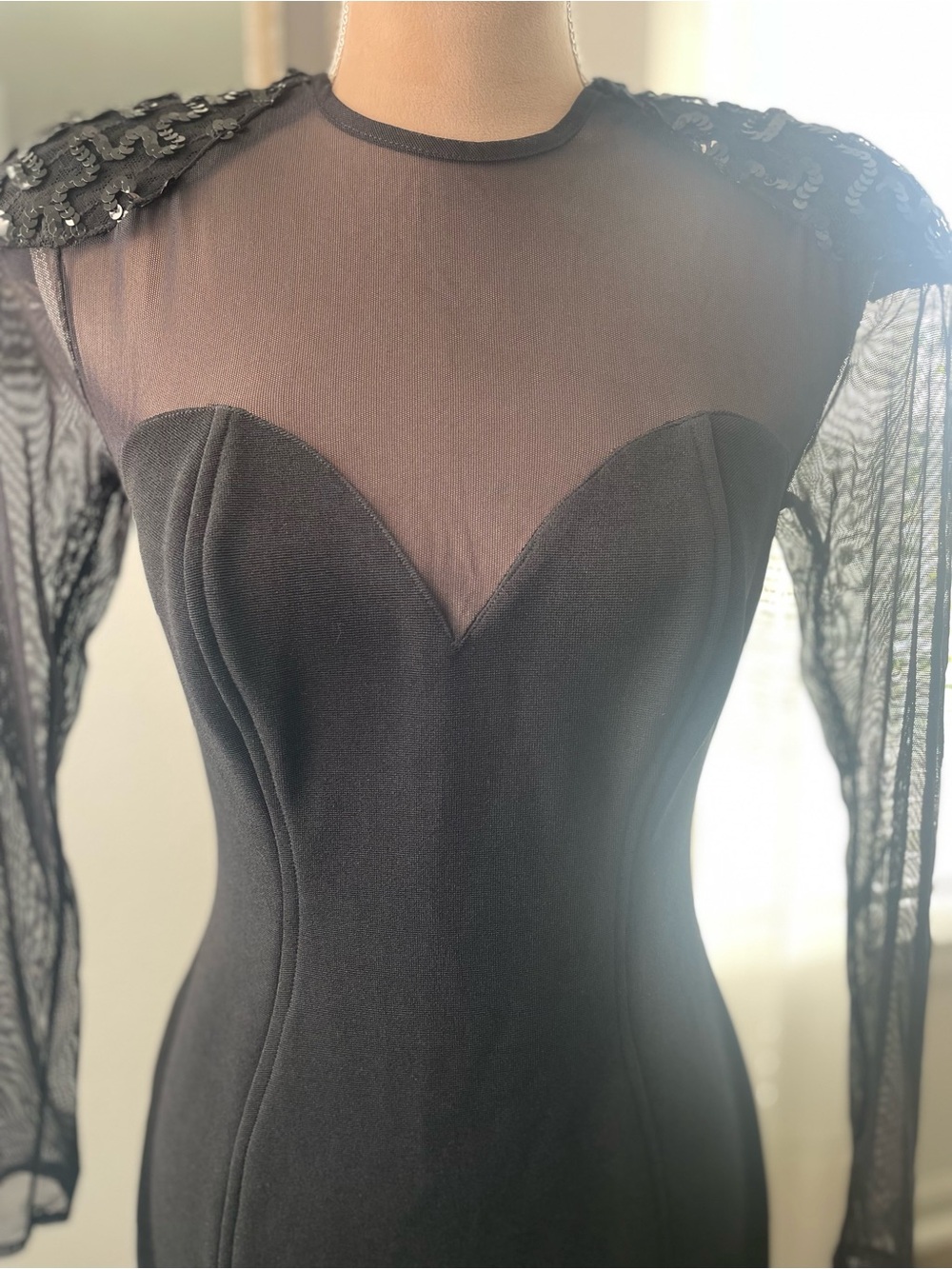Betsey & Adam Elegant Black Sheer-Panel Evening Dress
